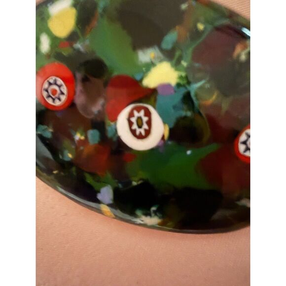 Vintage Murano Millefiori Glass Pendant Oval Green Art Glass Italy Mid Century - Picture 2 of 4